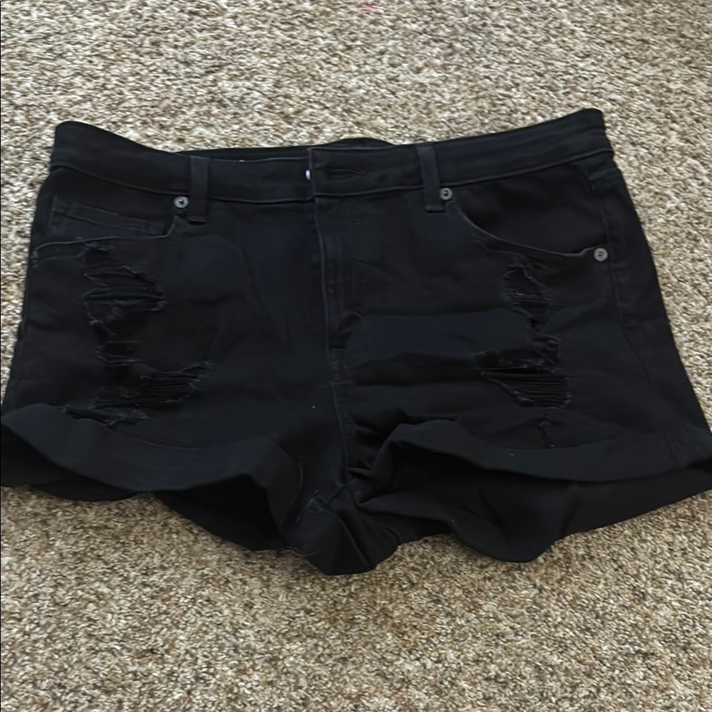 Black Distressed Denim Shorts